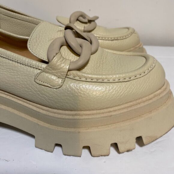 L'intervalle Cream Pebbled Leather Chunky Chain Platform Loafers Size EU 41 - Picture 8 of 12